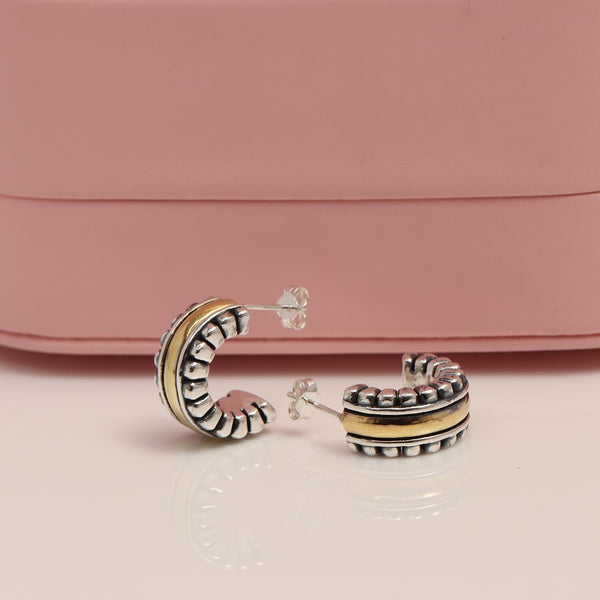 925 Sterling Silver Gold-tone Polished and Antique Two-Tone Textured Vintage Half Hoop Earrings for Women