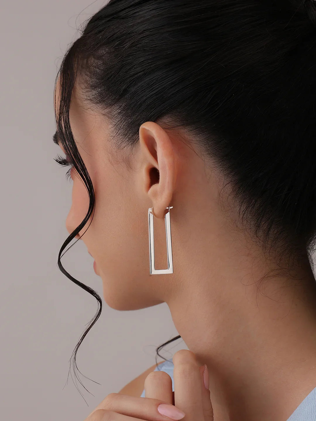 Geometric U-Shape Rectangle Click-Top Hoops