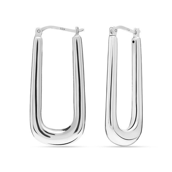 925 Sterling Silver Large Handmade Classic Rectangular Shaped Click-Top Hoop Earrings for Women