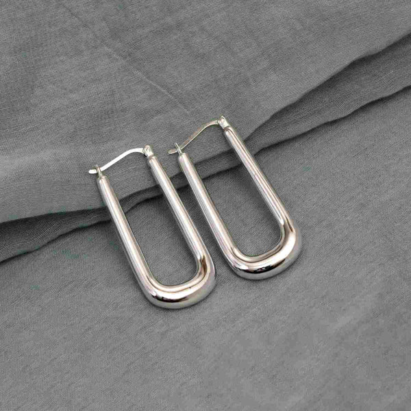 925 Sterling Silver Large Handmade Classic Rectangular Shaped Click-Top Hoop Earrings for Women