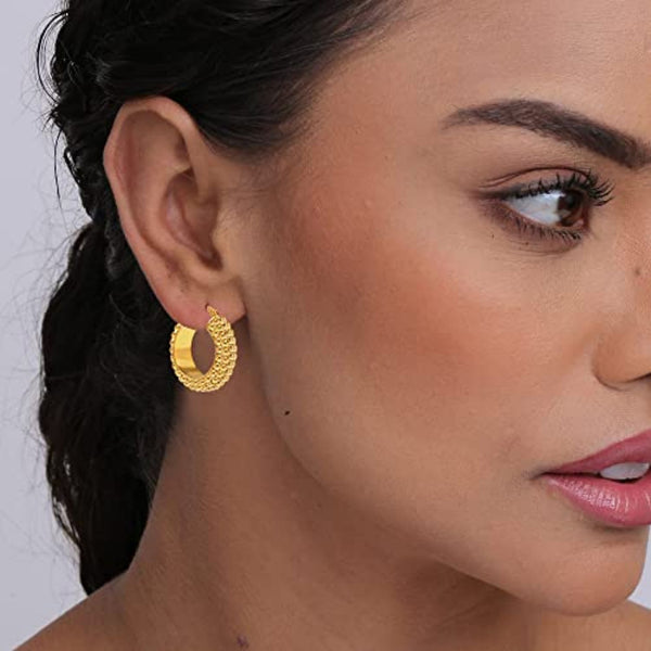 925 Sterling Silver 14K Gold-Plated Small Light-Weight Click-Top Beaded Hoop Earrings for Women 25MM