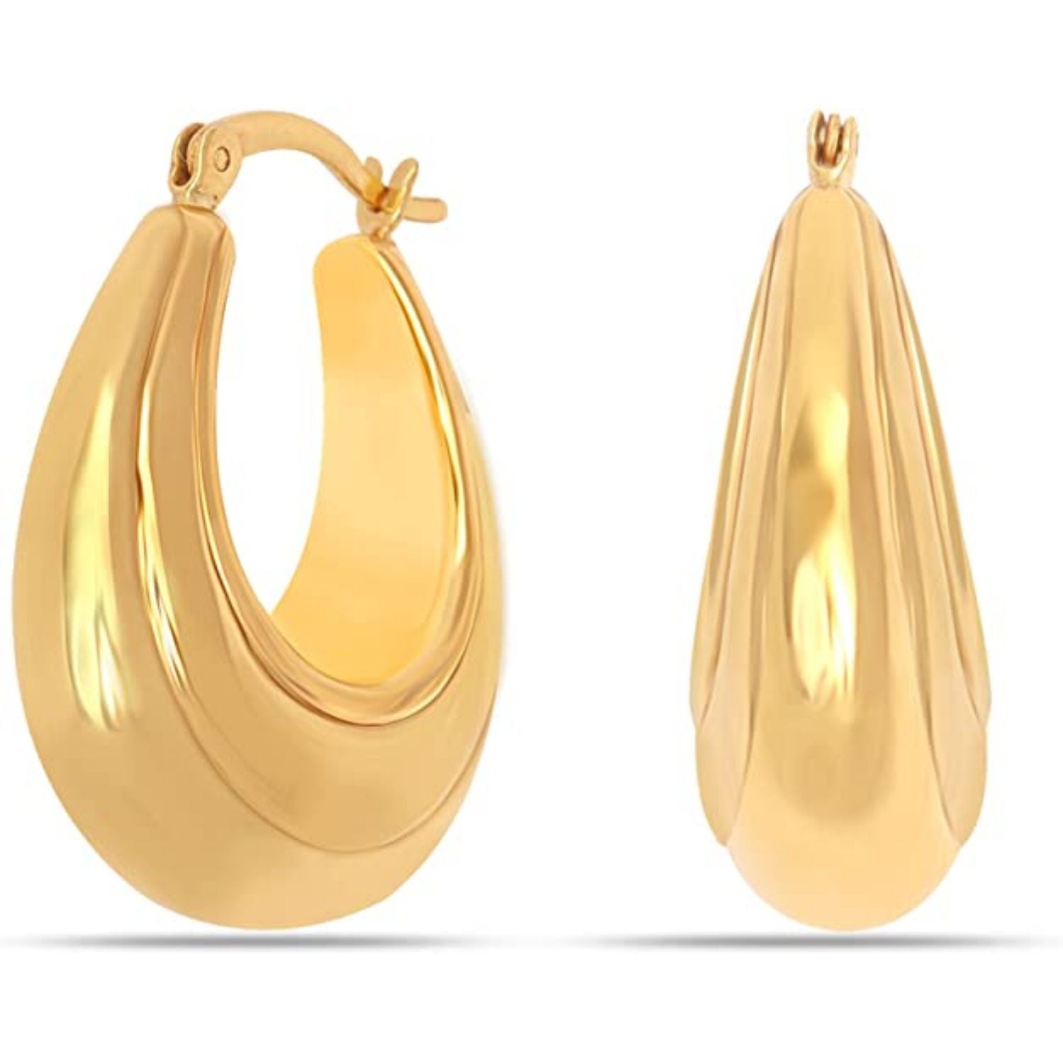 925 Sterling Silver 14K Gold Plated Oval Lightweight Shrimp Classic Hoop Earrings for Women Teen