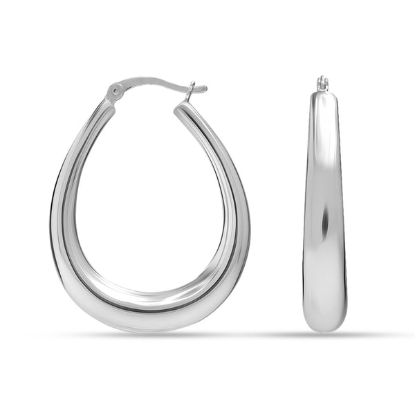 925 Sterling Silver Medium Oval Chunky Puffy Lightweight Click-Top Puffed Shrimp Hoop Earrings for Women