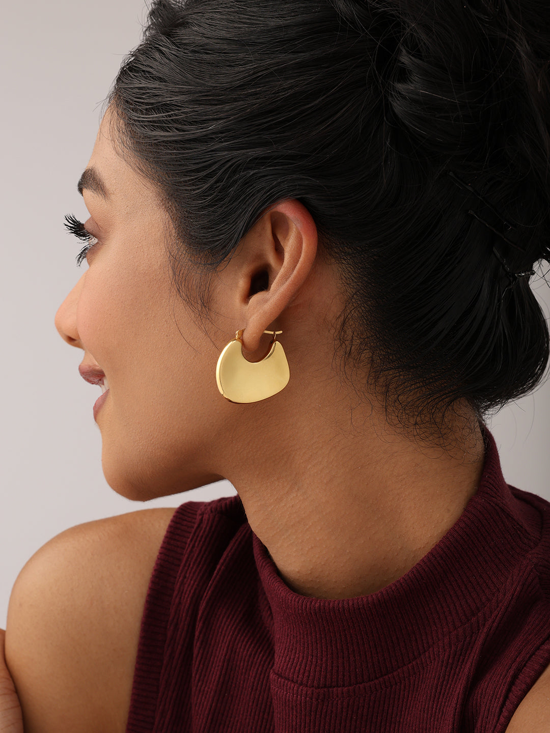 14K Gold Plated Evara Puffed Hoop Earrings