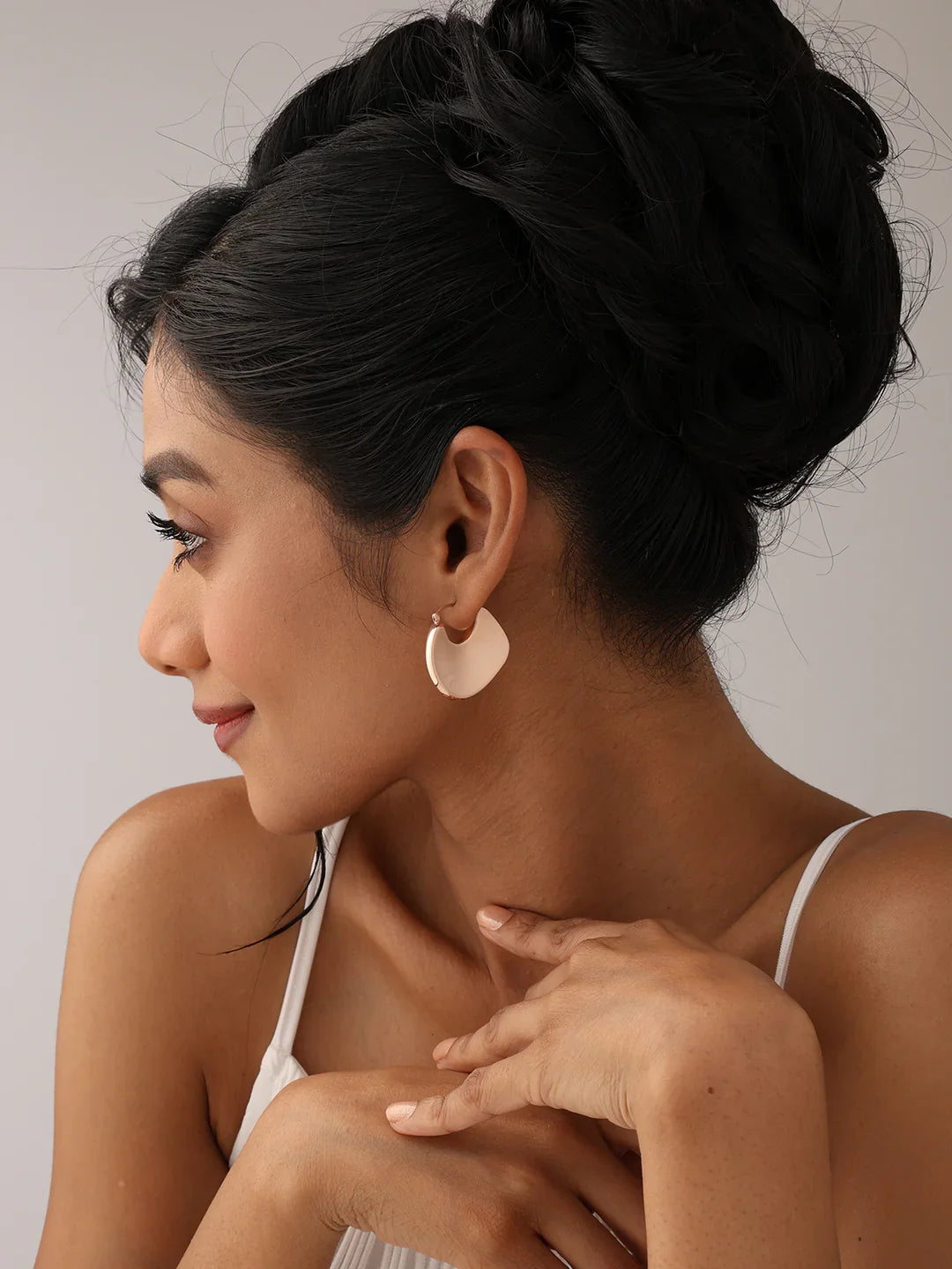 925 Sterling Silver Jewellery | 14K Rose-Gold Plated Evara Puffed Hoop Earrings | acpl-ecom.myshopify.com