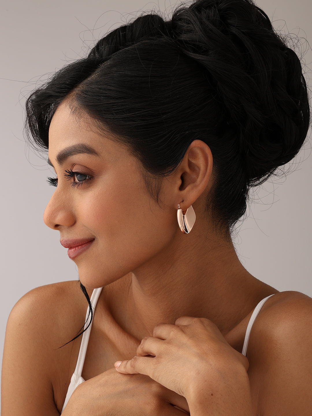 14K Rose-Gold Plated Evara Puffed Hoop Earrings