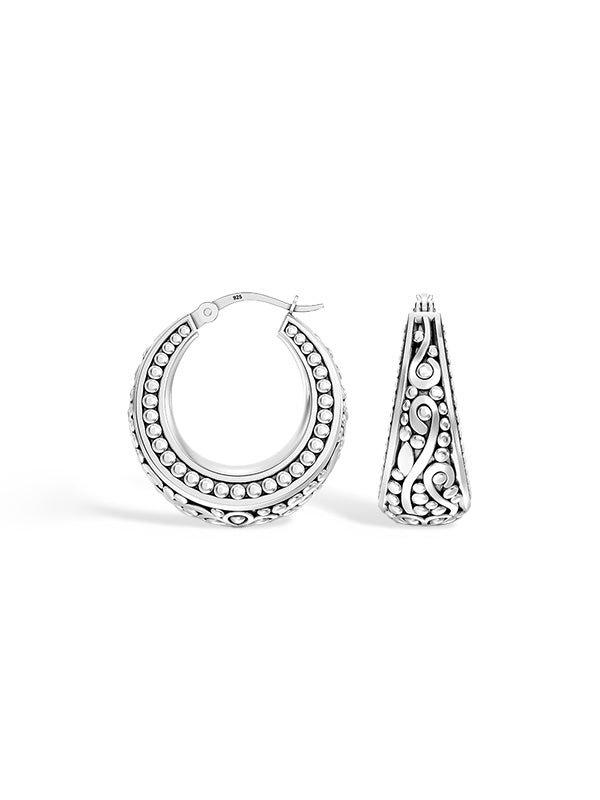 Antique Floral Filigree Bali-Style Click-Top Hoops