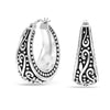 925 Sterling Silver Antique Floral Design Beaded Filigree Lightweight Bali Style Chunky Click-Top Hoop Earrings for Women