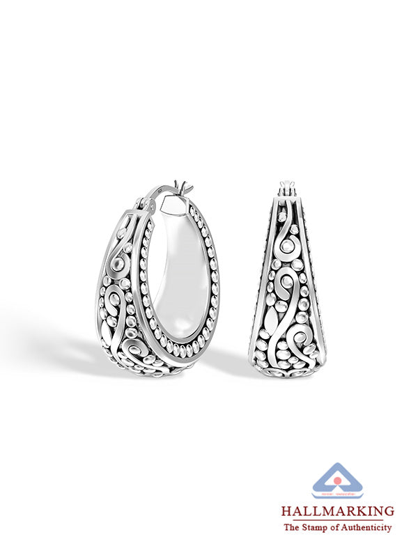 Antique Floral Filigree Bali-Style Click-Top Hoops