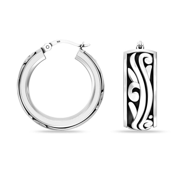 925 Sterling Silver Antique Waved Filigree Lightweight Bali Style Chunky SMALL Click-Top Hoop Earrings for Women