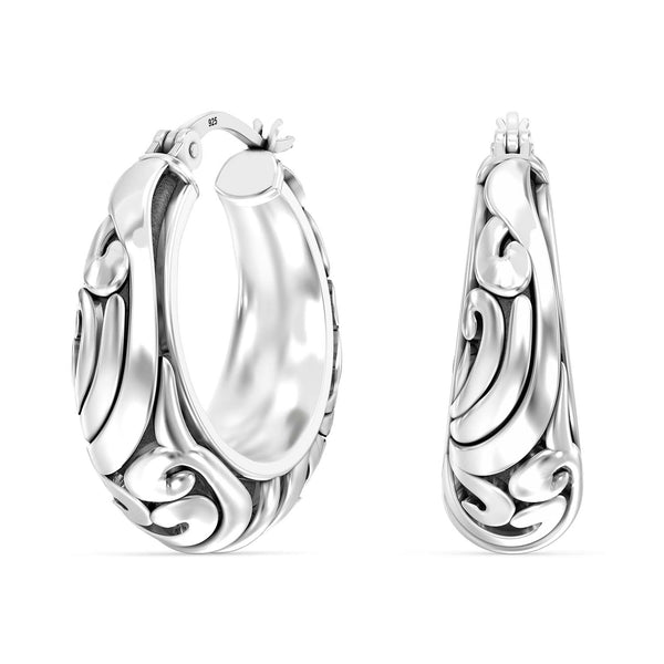 925 Sterling Silver Antique Vintage Inspired Filigree Lightweight Bali Style Chunky SMALL Click-Top Hoop Earrings for Women