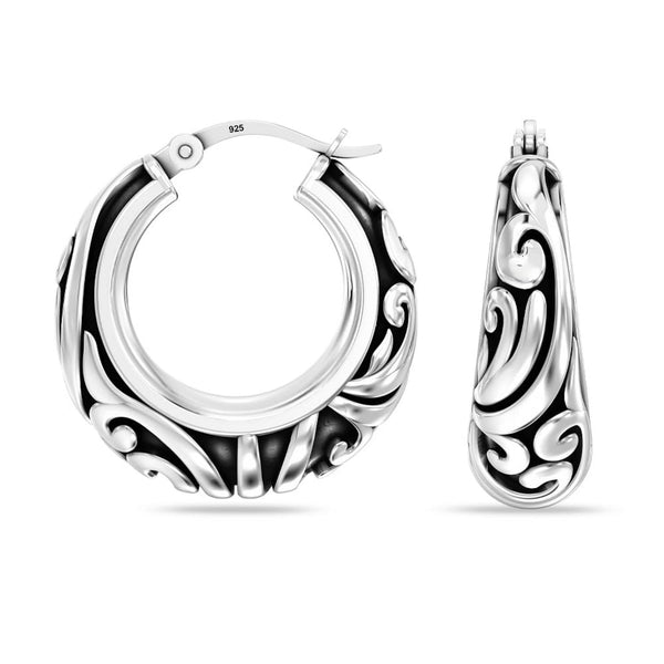 925 Sterling Silver Antique Vintage Inspired Filigree Lightweight Bali Style Chunky SMALL Click-Top Hoop Earrings for Women
