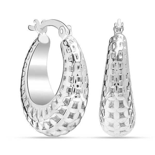 925 Sterling Silver Chunky Round Textured Click-Top Hoop Earrings for Women