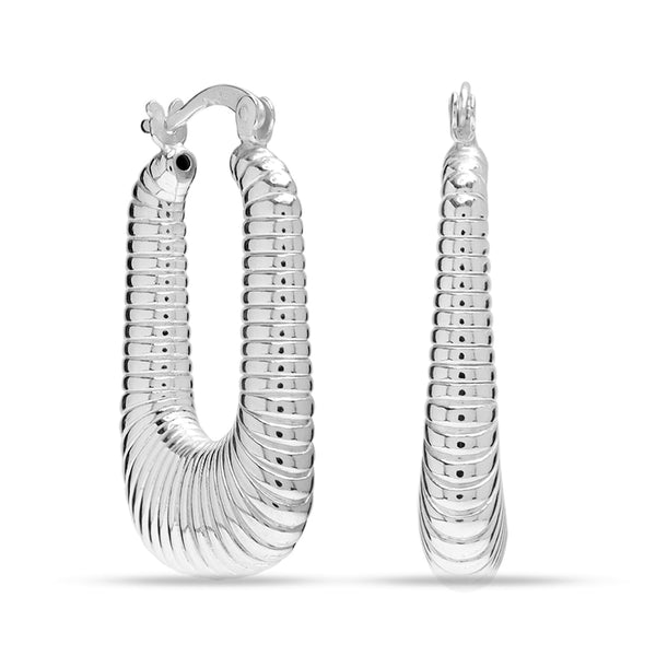 925 Steling Silver Medium Classic Chunky Shrimp Textured U-shaped Hoop Earrings for Women