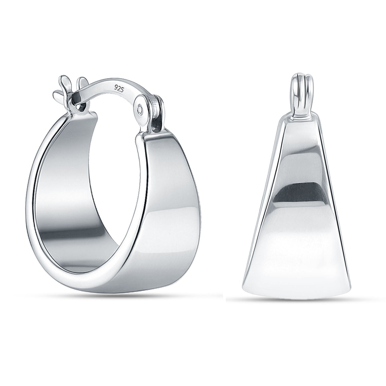 925 Sterling Silver Lightweight Wide Round Sleeper Hoop Earrings for Women