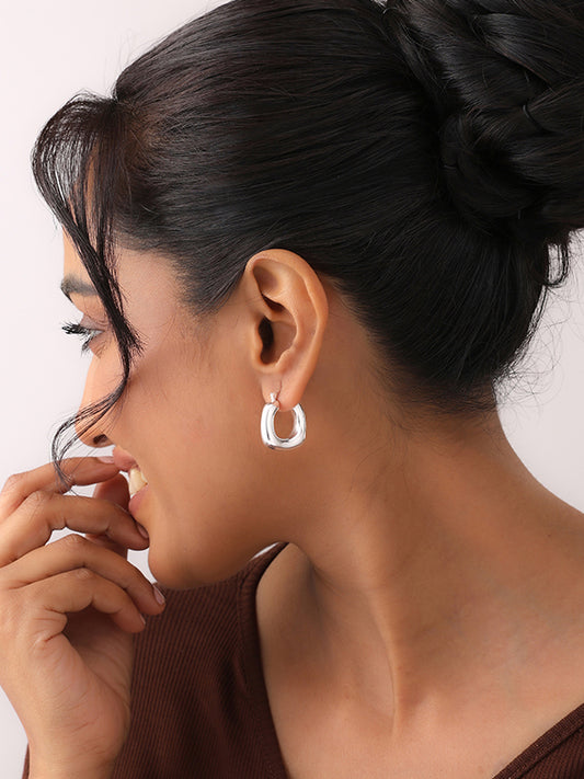 Silver Aster Square Hoops Earrings