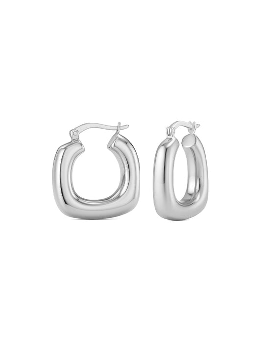 Silver Aster Square Hoops Earrings