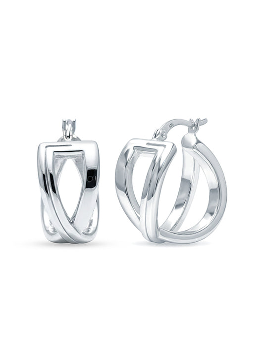 Silver Aria Crossover Hoop Earrings