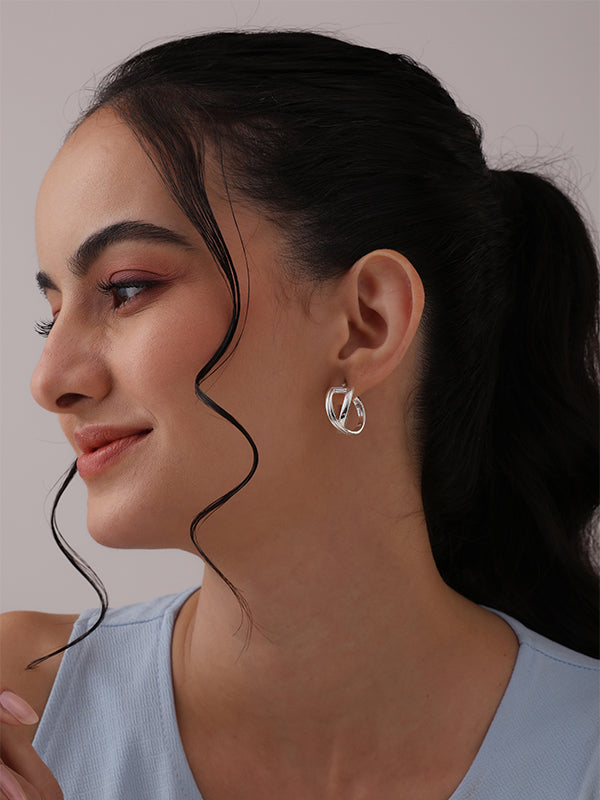 Silver Aria Crossover Hoop Earrings