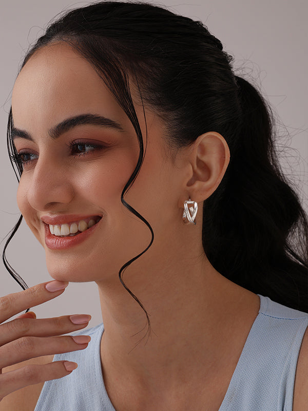 Silver Aria Crossover Hoop Earrings