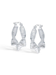 Pair of silver hoop earrings on a white background
