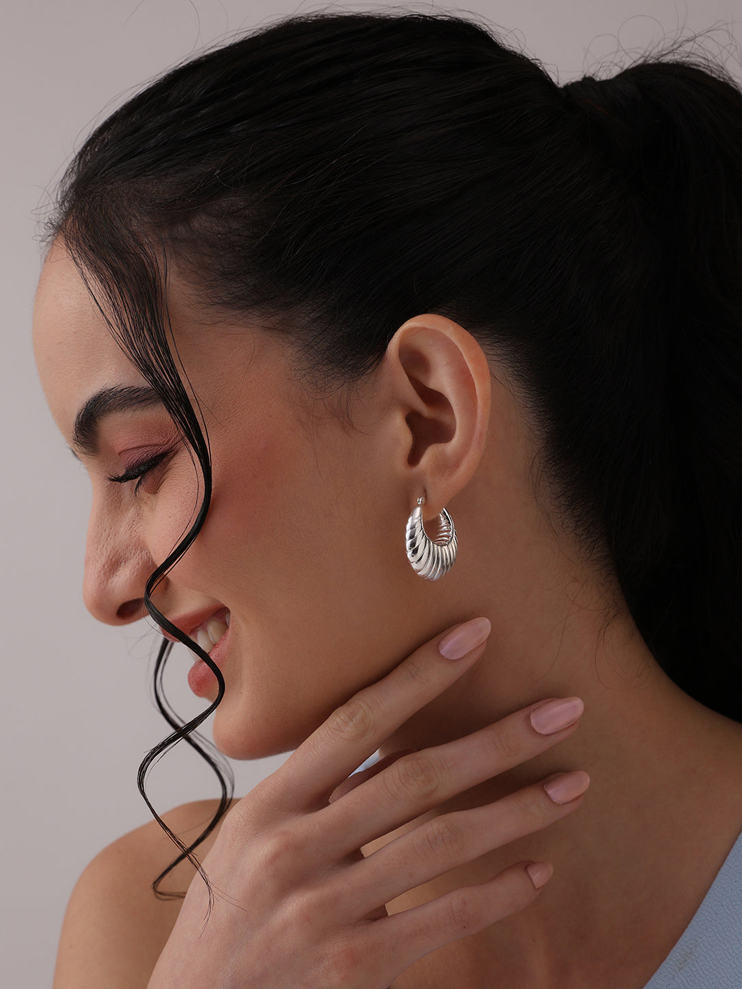 Silver Marise Ridged Hoops