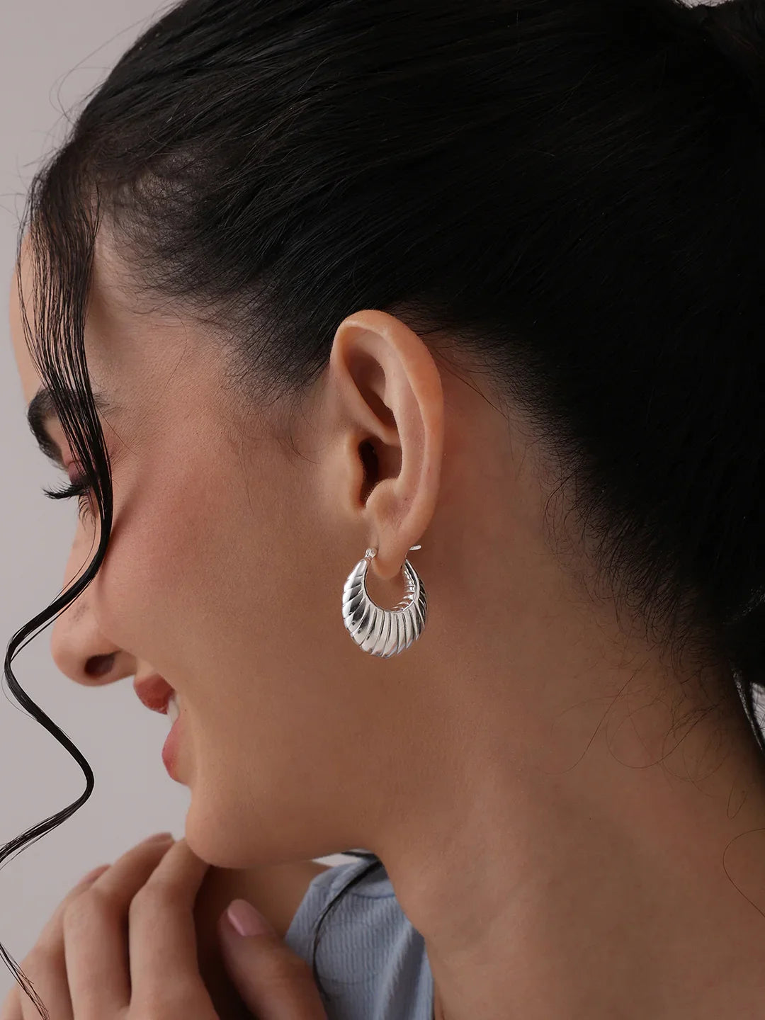 Silver Marise Ridged Hoops