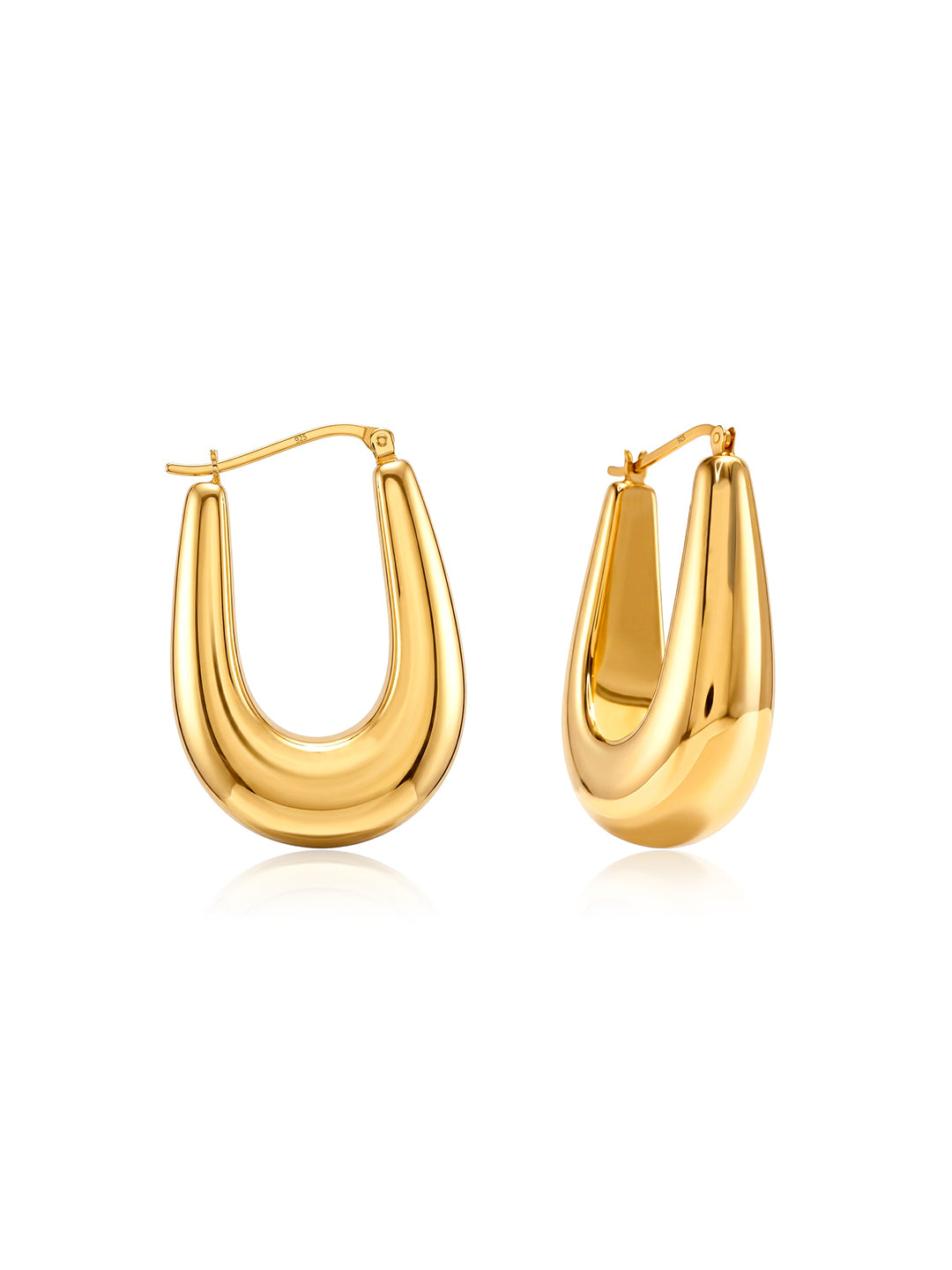 Capsule Shape Sculptural Hoops in Flash Gold