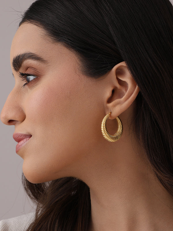 Round  Sculptural Hoops in Flash Gold