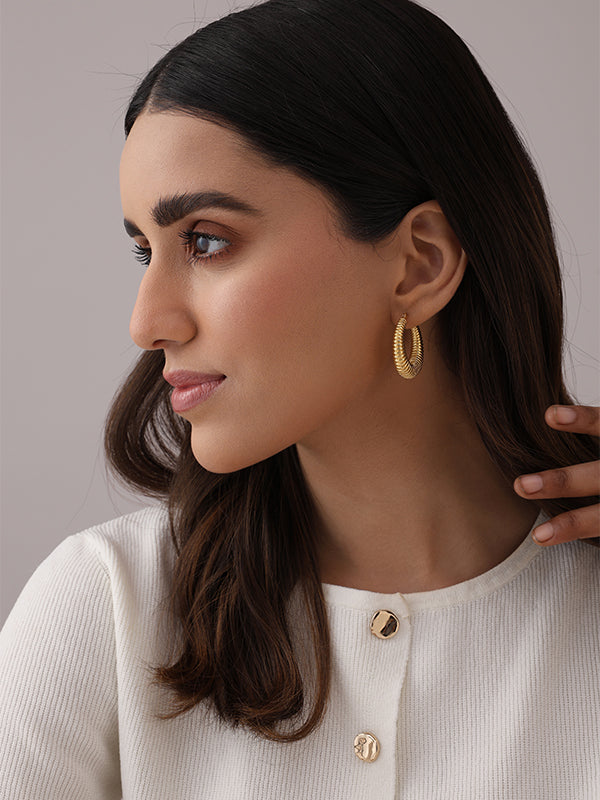 Round  Sculptural Hoops in Flash Gold