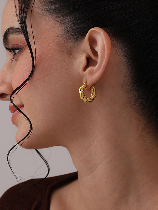 Lyra Gold Twisted Chunky Hoop Earrings