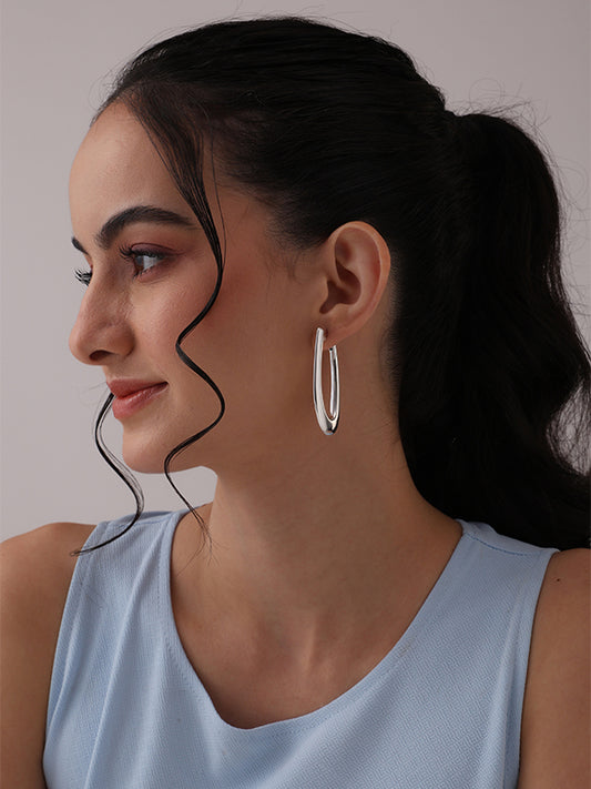 Elara Sterling Silver Elongated Teardrop Hoops