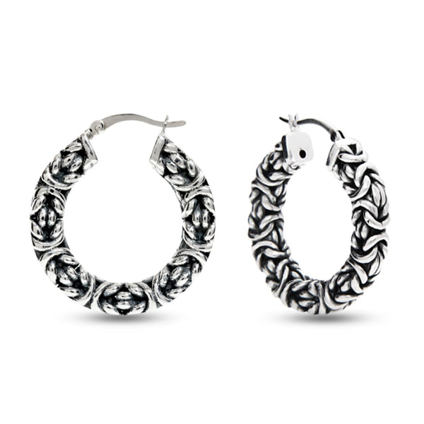 925 Sterling Silver Antique Byzantine Hoop Earrings for Teen Women