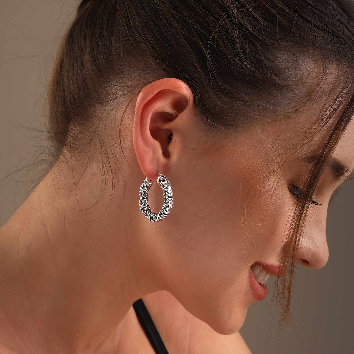 925 Sterling Silver Antique Byzantine Hoop Earrings for Teen Women