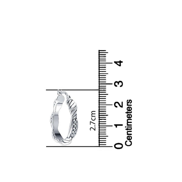 925 Sterling Silver Cubic Zirconia Polished Textured Click-Top Hoop Earrings for Women