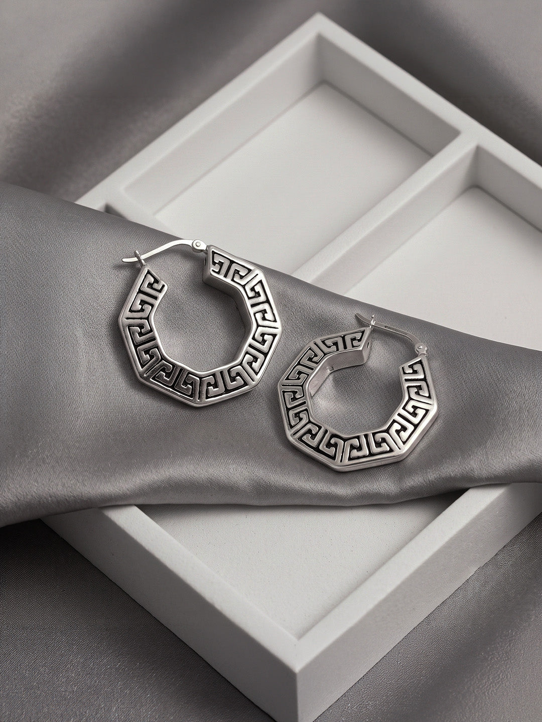 Antique Octagon Greek Key Pattern Hoops