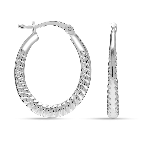 925 Sterling Silver Rope Design Classic Textured Hoop Earrings for Women