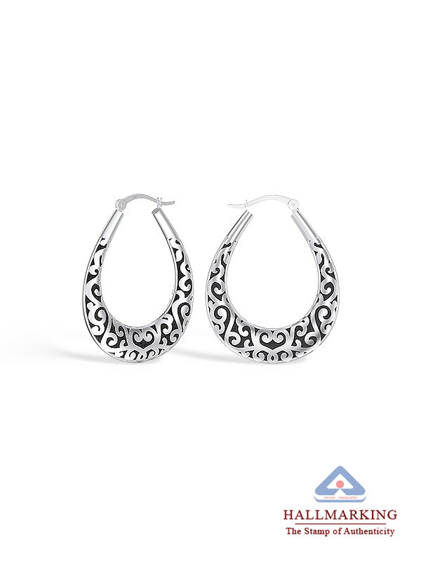 Antique Oval Filigree Click-Top Hoops