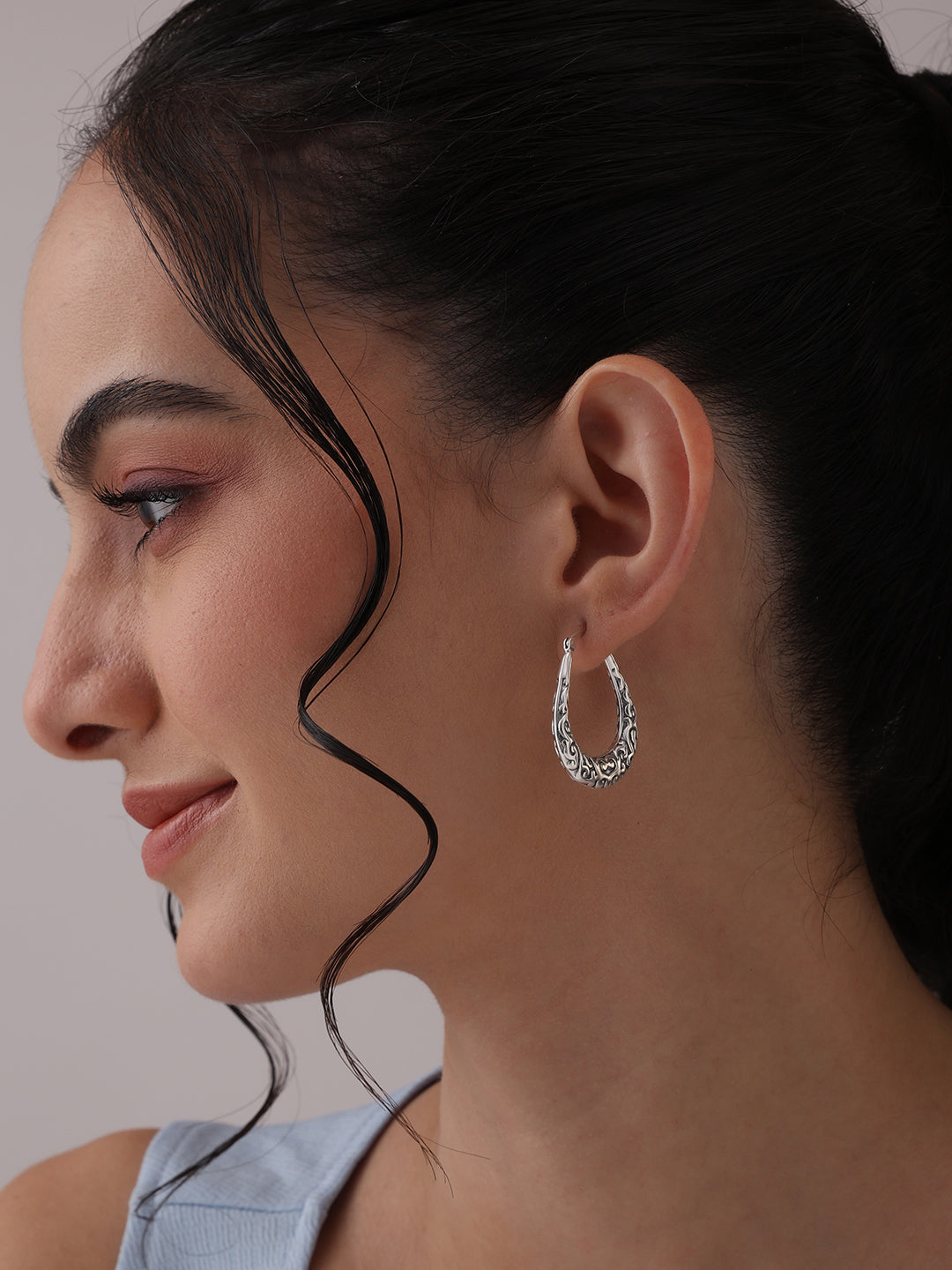 Antique Oval Filigree Click-Top Hoops