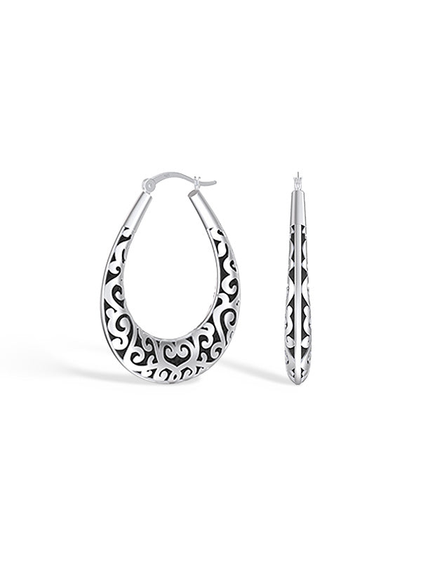 Antique Oval Filigree Click-Top Hoops