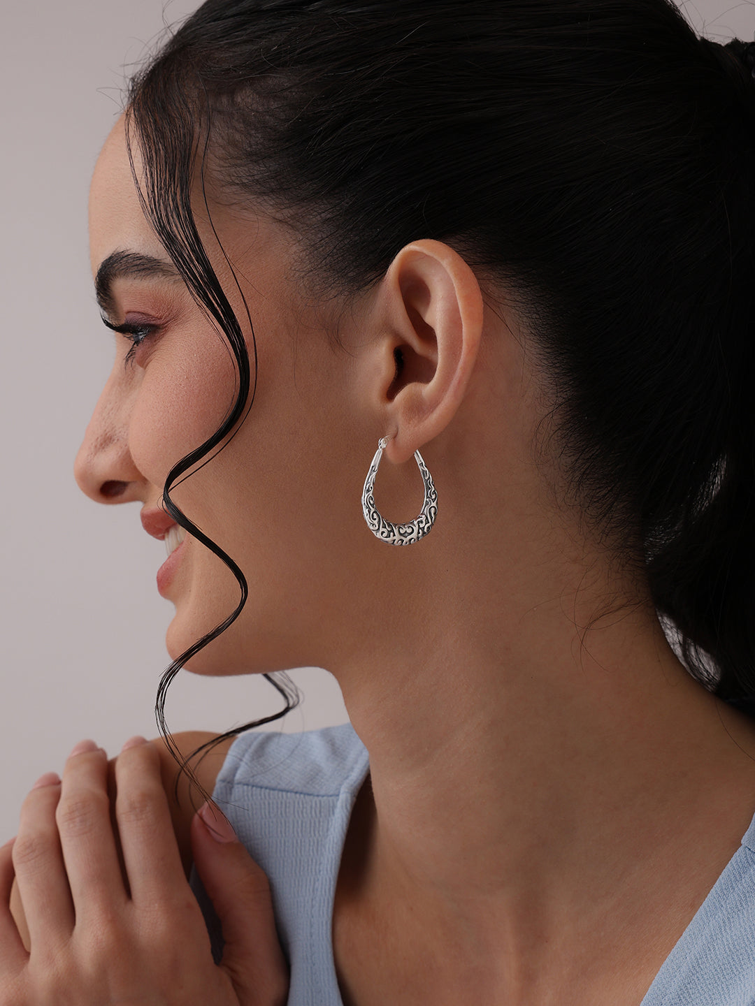 Antique Oval Filigree Click-Top Hoops