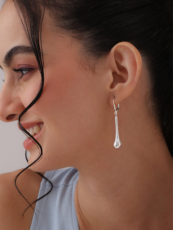 Long Silver Drop Earrings with Slim Linear Design