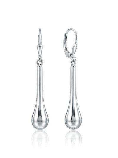 Long Silver Drop Earrings with Slim Linear Design