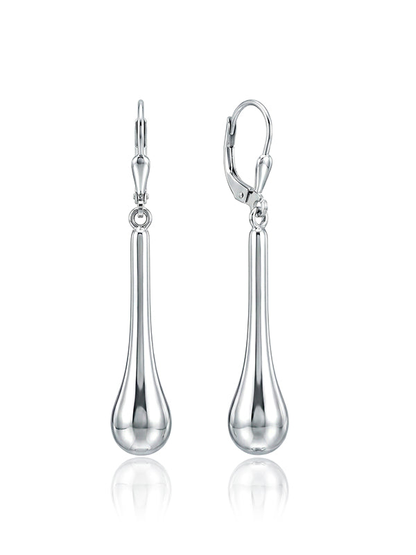 Long Silver Drop Earrings with Slim Linear Design