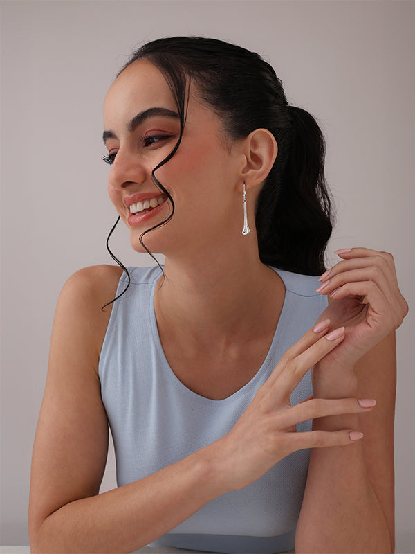 Long Silver Drop Earrings with Slim Linear Design