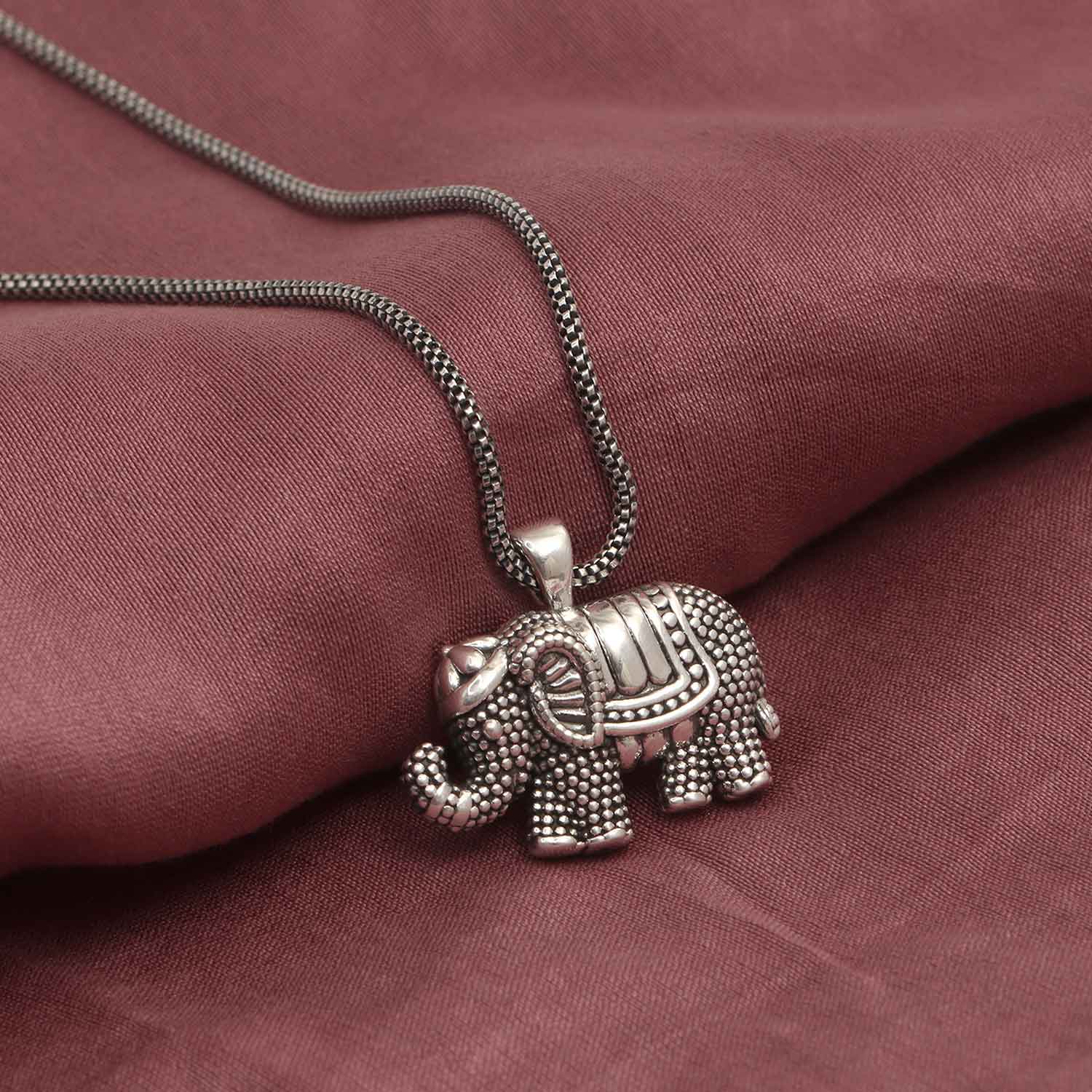 925 Sterling Silver Antique Bali-Style Elephant Pendant Cute Good Luck Animals Necklace for Women