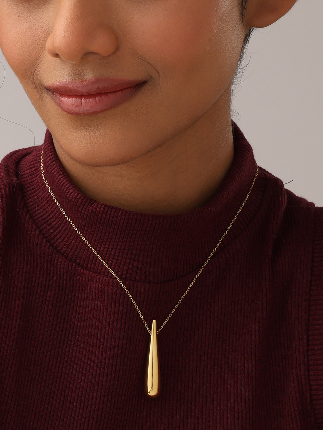 Golden Poise Teardrop Bar Pendant Necklace