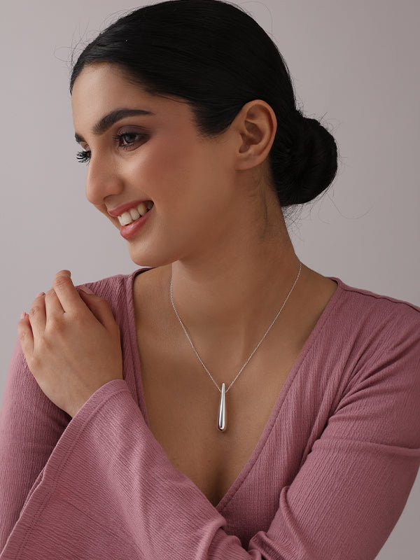 Silver Grace Teardrop Bar Pendant Necklace