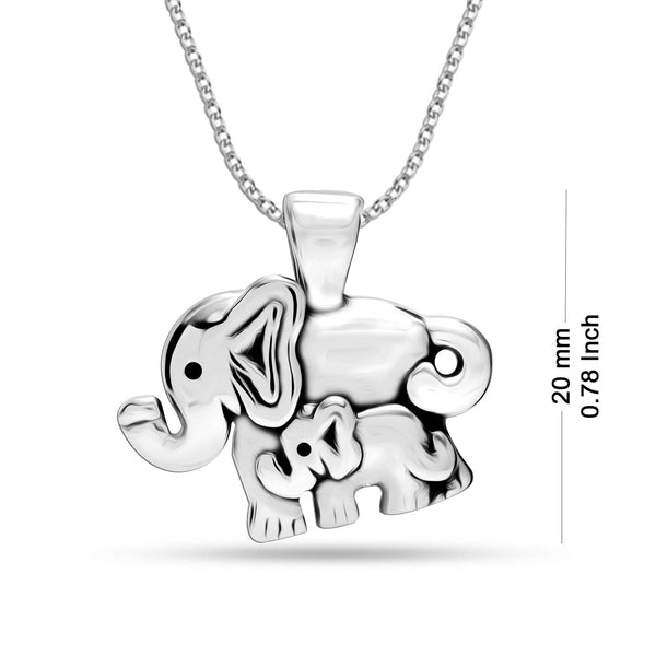 925 Sterling Silver Antique Elephant Mother and Child with Cable Chain Pendant Necklace for Women
