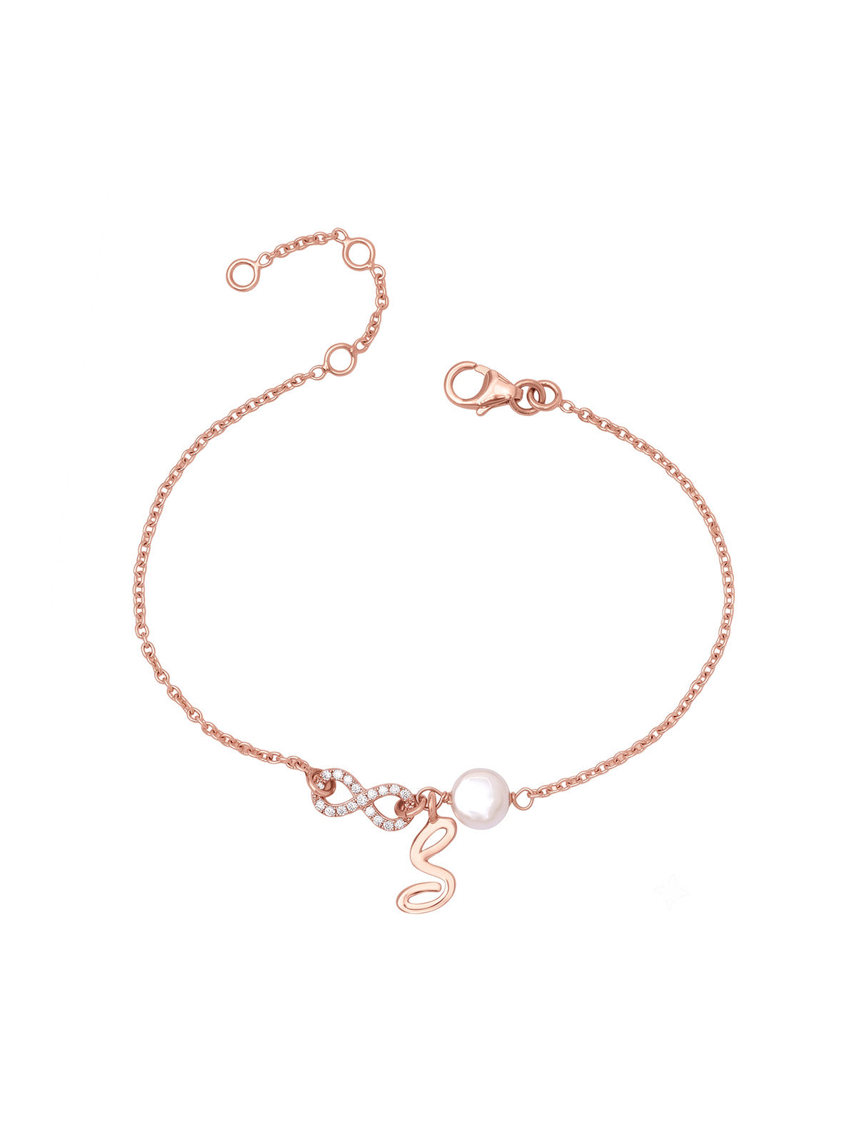 Personalised Initial, Infinity & Pearl Rose Gold-Plated Bracelet